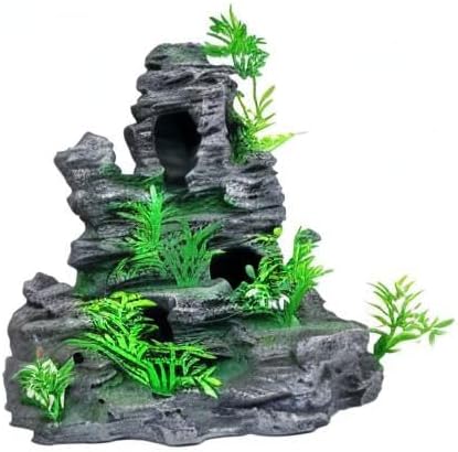 Aquarium Decoration Large and Tall Fish Tank Decor Aquarium Rock Mountain View Aquarium Ornament Tree House Cave for Large Tank - 10.2 Inches High