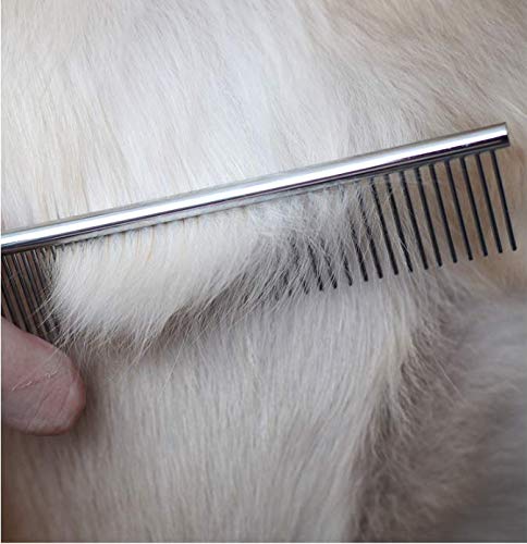 Dog Metal Comb 7.5inch Dogs Dematting Tool Pet Grooming Comb Stainless Steel Teeth Cats Pubby Comb for Removing Hair (L: 19x5cm)
