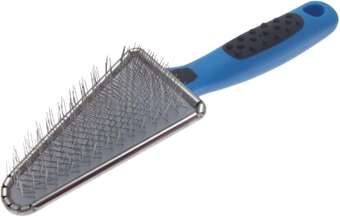 GROOM PROFESSIONAL Triangle Soft Slicker for Grooming - Ideal For Awkward Areas, Excellence in Animal Grooming, Comfort Handle for Relieving Hand Stress, Blue Design