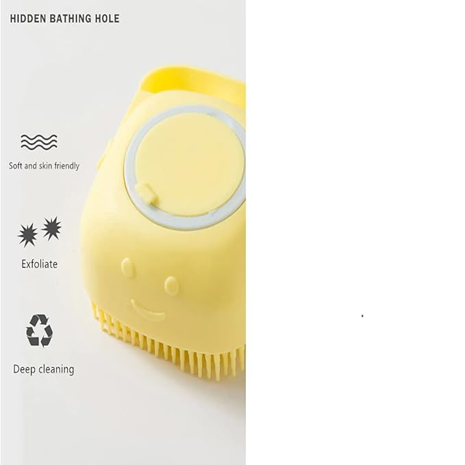 Dog Brush Cat Brush Shampoo Dispensing Scrubber Soft Silicone Design Hanging Loop For All Skin Types Grooming, Deshedding and Exfoliating, Yellow