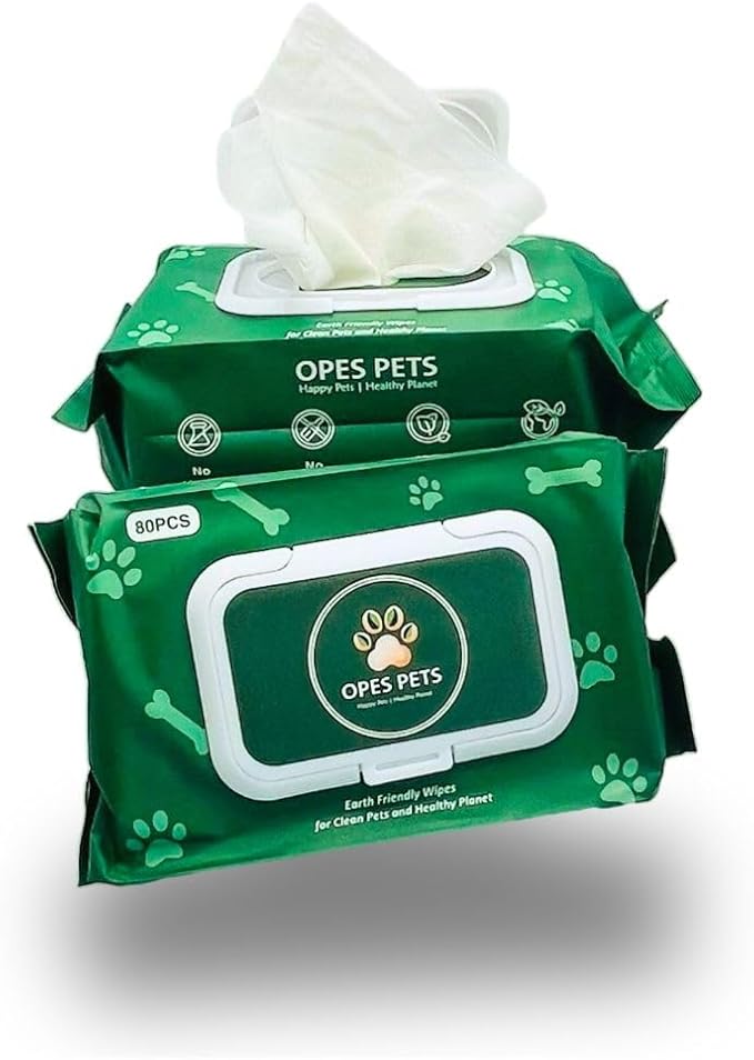 Hypoallergenic Pet Wipes, Cleaning and Odor-Controlling Grooming Wipes for Paws, Body, and Butt, Perfect for Puppy and Adult Pets, Unscented, 80 Count
