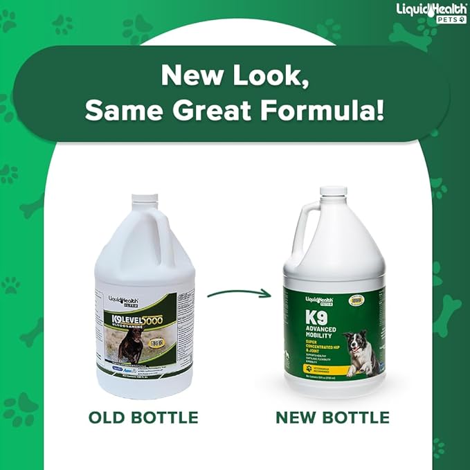 LIQUIDHEALTH Pets K9 Liquid Glucosamine Level 5000 for Large Breeds with Chondroitin, MSM - Pet Joint Health Supplements, Dog Vitamins Hip Joint Juice, Dog Joint Oil - Made in The USA (1 Gallon)