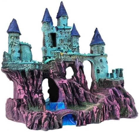 Aquarium Castle Decoration for Fish Tank Castle Cave Hideouts House Plants Supplies Accessories Safe for Freshwater and Saltwater Fish Tanks – Medium(Blue)