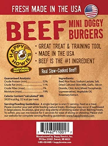 Happy Howie's Mini Doggy Burgers - Natural Healthy Dog Treats, Made with Real Beef, Long Lasting, Chewy, Hormone and Gluten Free - Beef, (Pack of 3)