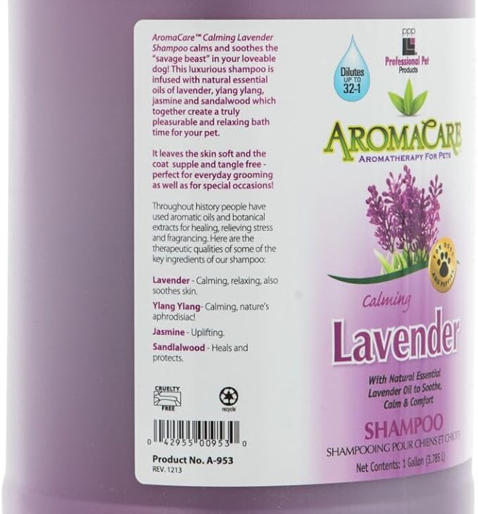 PPP AromaCare Calming Lavender Shampoo for Dogs with Anxiety - Relax Anxious Dogs Instantly - Lavander Oil & Ylang Ylang for a Soothing Bath Time - 1 Gallon