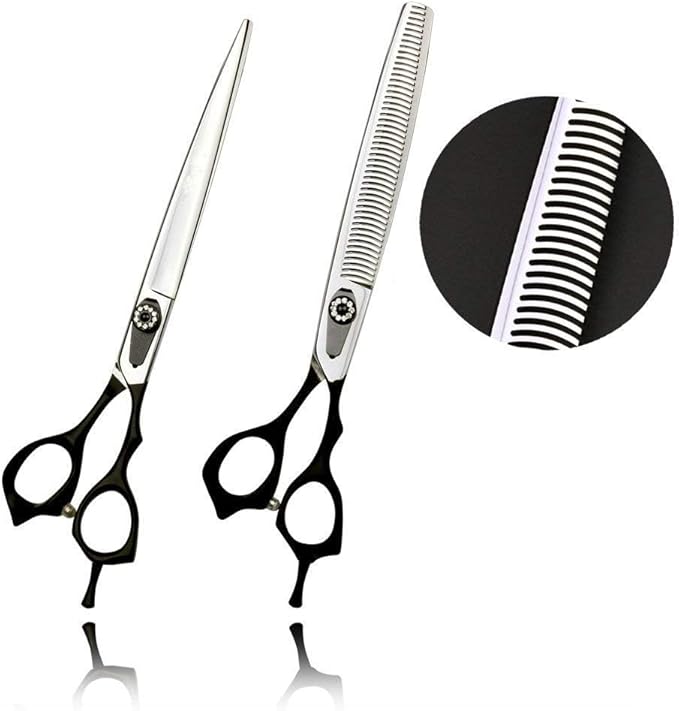 8.0 Inch Black Cutting& Chunker Pet Grooming 440C Stainless Steel Scissors with Comb Dog Hair Cutting and Thinning Shears Kit With Comb Dog Grooming For Pet Groomer 5pcs