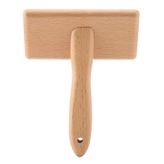 Oumefar Bamboo Cushion Premium Cat Grooming Brushes Pet Hair Comb Pet Slicker Brush Wooden Eco-Friendly with Stainless Steel Pins for Pets Dogs Cats(Square head large)