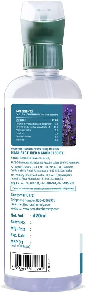 Natural Remedies Fresh Me Up Bloom Waterless Spray Cleanser for Dogs and Cats - Dry Shampoo- Grooming Bath Supplies- Pet Deodorizer, Lick Safe, Hypoallergenic & Sulphate Free, All Breeds,14.20 fl. oz.