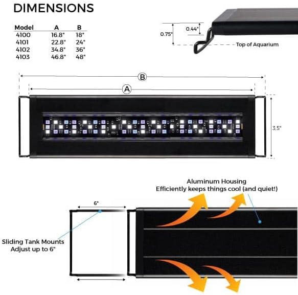 Current USA 36-48" Inch Orbit Marine LED Saltwater Reef Marine Aquarium Light | 24 Hour IR Lighting & eFlux Wave Pump Control | Adjustable Color Spectrum for Fish Tank (4102)