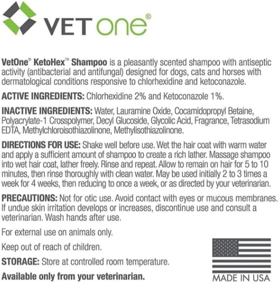 KetoHex Cat and Dog Shampoo - 16 oz Anti Bacterial Cat & Dog Flea And Tick Treatment, For Sensitive Skin Infections & Lesions, Protects & Moisturizes, Antifungal Treatment For Dogs & Cats - VetOne