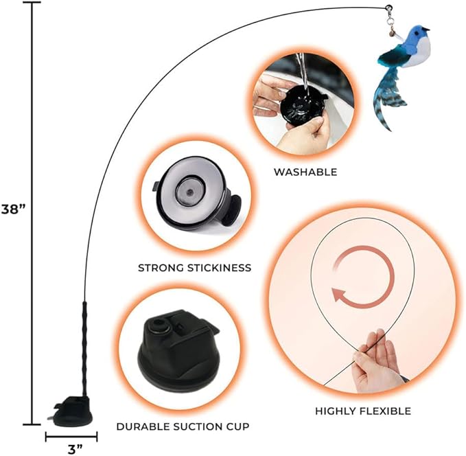 Interactive Bird Simulation Cat Toy Set, Interactive Cat Toys for Indoor Cats, Cat Feather Toy, Self-Holding Suction Cup, 5 Catnip Birds, Feathers, Bells (Catnip Hybrid Bundle)