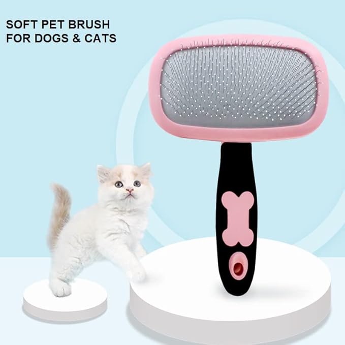 Slicker Brush, PETPAWJOY Dog Brush Gently Cleaning Pin Brush for Shedding Dog Hair Brush for Small Dogs Puppy Yorkie Poodle Rabbits Cats-Large, Pink