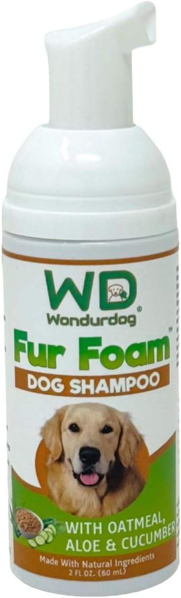 Fur Foam Dog Shampoo Mini with Oatmeal, Coconut and Aloe. Hypoallergenic, Softens Coat, Moisturizes Dry Skin, Restores Shiny, Lathers from Bottle. (2 oz) - Travel Size