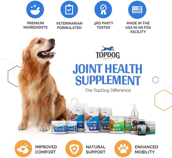 TopDog Health GlycanAid HA Advanced Joint Nutrition for Dogs (150 Chewable Tablets) Made in USA with USA Ingredients: Glucosamine HCL, Chondroitin, Hyaluronic Acid, MSM