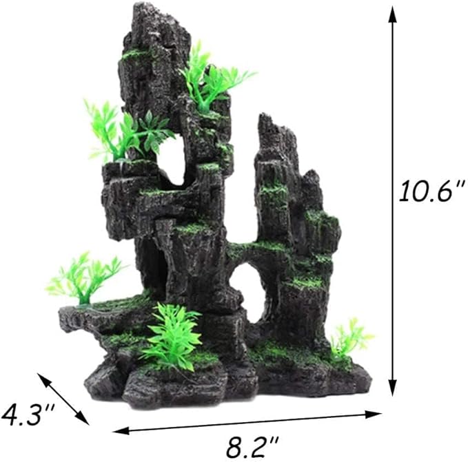 Tfwadmx Aquarium Mountain View Moss Tree Rock Cave Fish Tank Stone Ornament Landscape Decoration with Small Plants