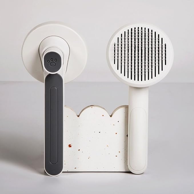 1 Pcs Cat Grooming Brush, Cat Brush Cats Grooming Dematting Comb Self Cleaning Slicker Brushes for Dogs Cats Pet for Shedding Remove Undercoat Mats Hair Pet Massage-Self Cleaning Slicker Brush, Gray