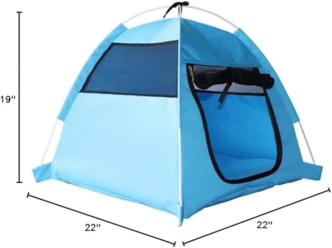 WeeH Small Medium Pet House Dog Cage Folding Outdoor Cat Bed Pad for Travel - Pop Up Dog Cat Tent Camping Beach Sun Shelter (Blue)