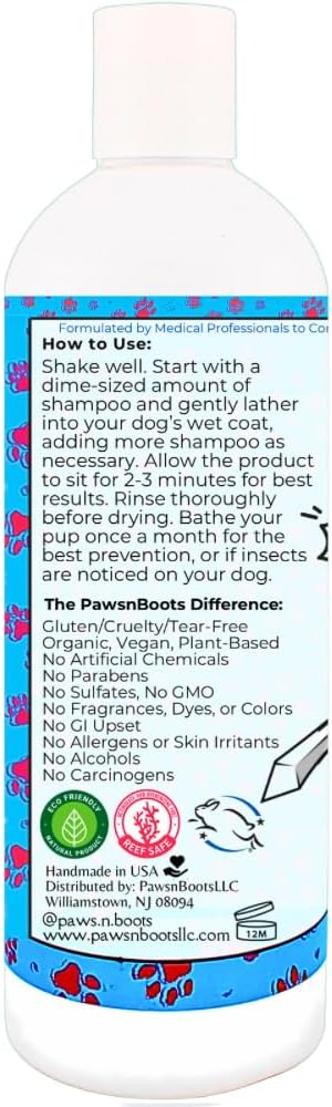 Pet Flea & Tick Treatment Shampoo, Coat Armor - 100% Organic, All-Natural & Non-Toxic to Pets. Fast Relief for Dry, Itchy, Sensitive Skin. Tearless, Odor Controlling, Lavender, Made in USA 16oz