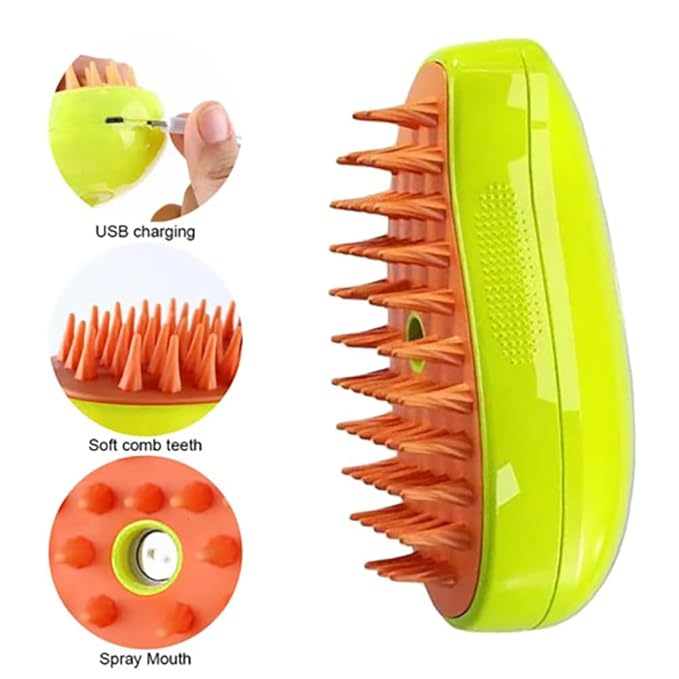 3 in 1 Steamy Pet Brush for Dogs Cats Shedding,Pet Spray Hair Removal Comb, Misting Misty Cat Bath Brush Steaming for Grooming (Green)