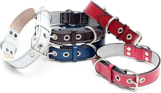 Genuine Leather Dog Collars with Stainless Steel Buckle and Double D Rings Unbreakable! (9"-12", Tan)