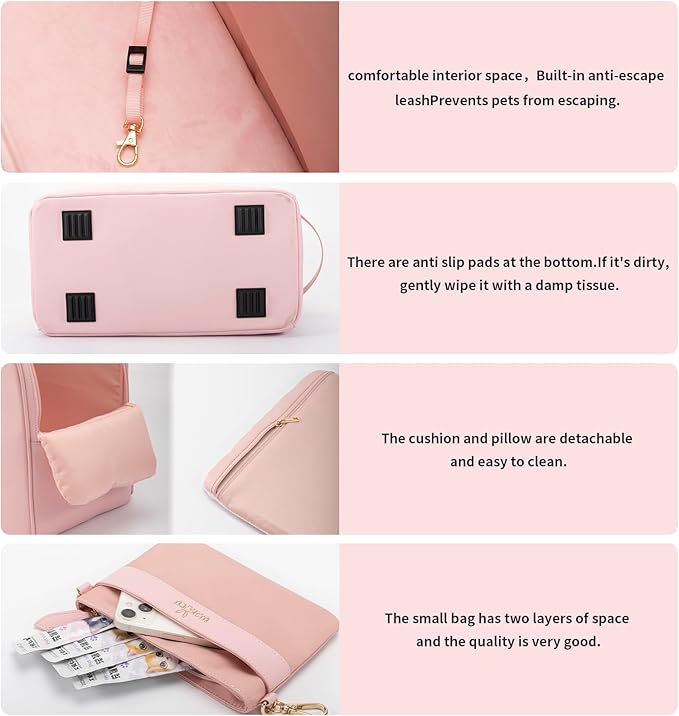 Dog Purse Carrier for Small Dogs, Pet Carrier Tote with Treat Pouch, Breathable Soft-Sided Pet Bag with Adjustable Safety Tether Strap, Pet Carrier Purse for Small Medium Dog Cat,S