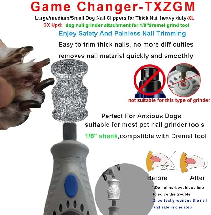 Diamond fit Dremel Bit for Dog Nails - Fits Dremel Nail Grinder Attachment Replacement Refill, Heavy Duty 1/8'' Rotary Tool for Pro-Level Pet Grooming,for Thick Nail Trimming on Large,Medium Dogs