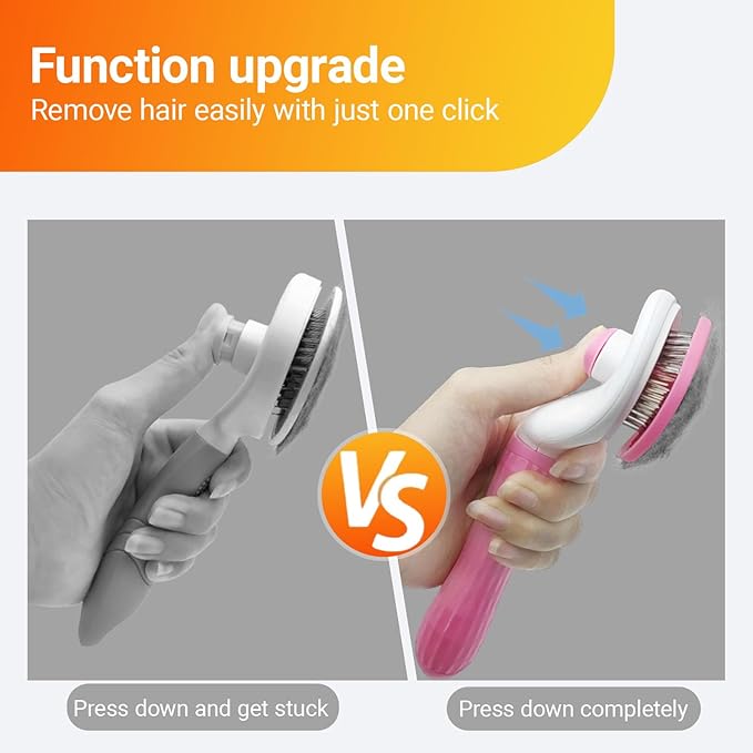 Treasurecove Self Cleaning Slicker Brush, Cat & Dog Brush for Grooming, Easy Hair Removal, Massaging Bristles, Comfortable Handle, Pink, All Hair Types, Cats & Dogs