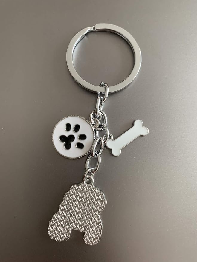 Dog Keychain, Puppy Keyring Keyfob Metal Pet ID Tags for Clothing Bag Adornment Accessory (21-Poodle)