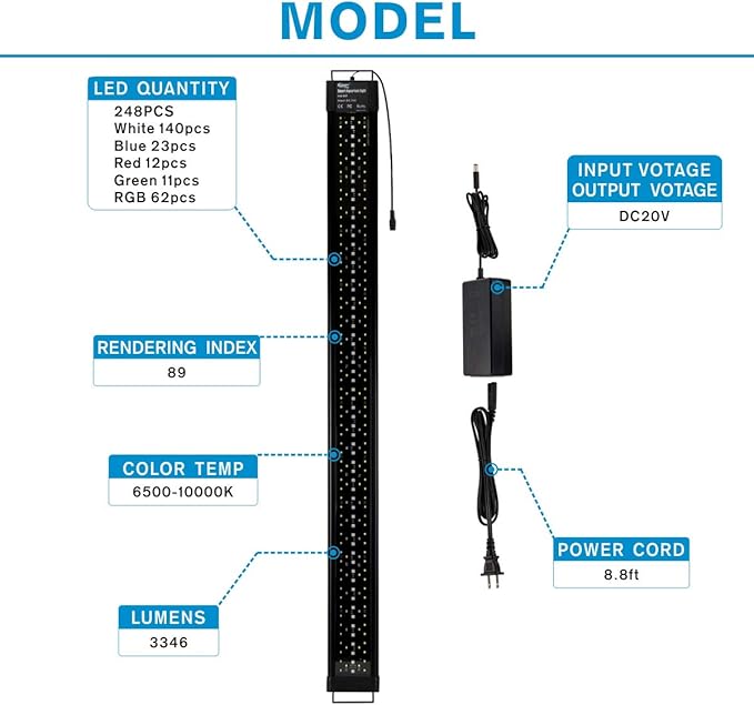 hygger Aquarium Programmable LED Light, for 48~55in Long Full Spectrum Plant Fish Tank Light with LCD Setting Display, 7 Colors, Sunrise Sunset Moon and DIY Mode, for Novices Advanced Players