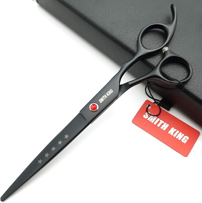 7.0 inches Professional Dog Grooming Scissors Set Straight & thinning & Curved & chunkers & comb 5pcs in 1 Set for left-handed & right handed (Black, Right-handed)