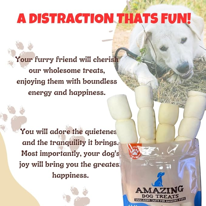 Amazing Dog Treats - Beef Cheek Rolls (6" Regular - 40 Pcs Bulk) - Safe Rawhide Alternative Dog Chew - Great for Power Chewers - Long Lasting Dog Chew - Retriever Rolls for Dogs…