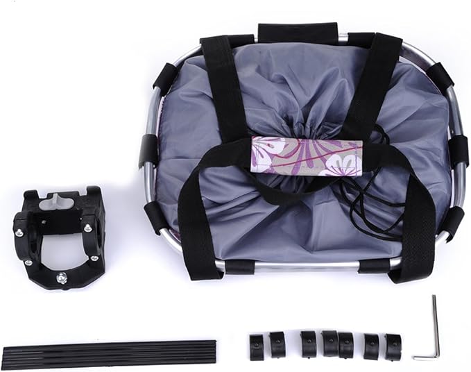 Pet Dog Bike Basket & Carrier Bag- Foldable Detachable Pet Travel Bicycle Basket - Small Animal Dog Cat Rabbit Bike Ride Basket Carrier (Purple)