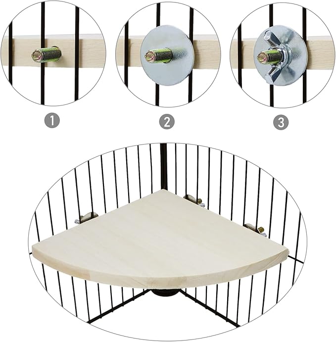 Wontee Bird Perch Stand 2 Pack Wooden Platform Corner Ledge for Budgies Cockatiels Conures African Greys Rats Gerbils Chinchillas Squirrels (M (6.7"x6.7")