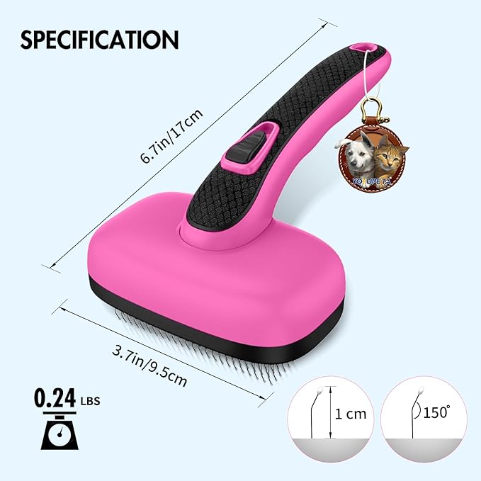 Dog Self Cleaning Slicker Brush for Shedding, Ideal for Short Long Haired Dogs, Including Cat. Removes Loose Fur, Undercoat, Mats, Tangled Hair. Suit for Large Medium Small Animal, Pink