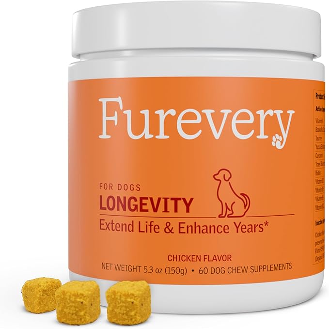 Longevity Dog Multivitamin 11-in-1 Daily Chews Chicken Flavored with Flaxseed, 60 Count, Supports Hip and Joint Health, Immune System, Skin and Coat, Heart Health, Energy and Vitality