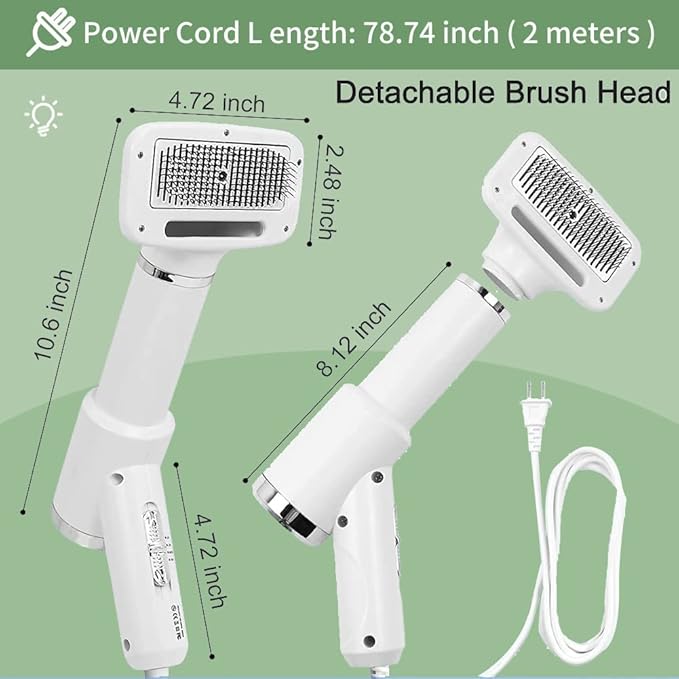 3 in 1 Professional Pet Grooming Dryer with Slicker Brush - Adjustable Temperature Settings for Dogs and Cats (White)