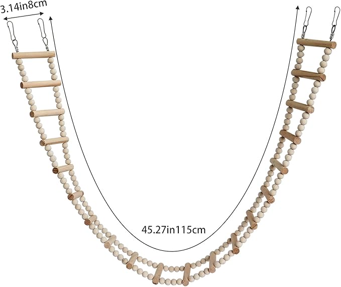 Bird Ladder Bridge, Wooden Pet Hamster Climbing & Swing Toys, Cage Accessories for Birds Rats Parrots Hamster Squirrel Sugar Gliders Parakeets Cockatiels - 20 Steps - 45.3 x 3.14 Inch