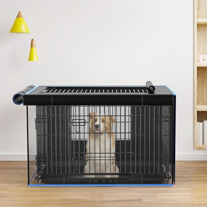 Double Door Dog Crate Cover, 600D Oxford Kennel Kennel Covers with Waterproof, Windproof, Breathable Mesh, Storage Pocket, 24", Cage Covers for Cat Small Puppy