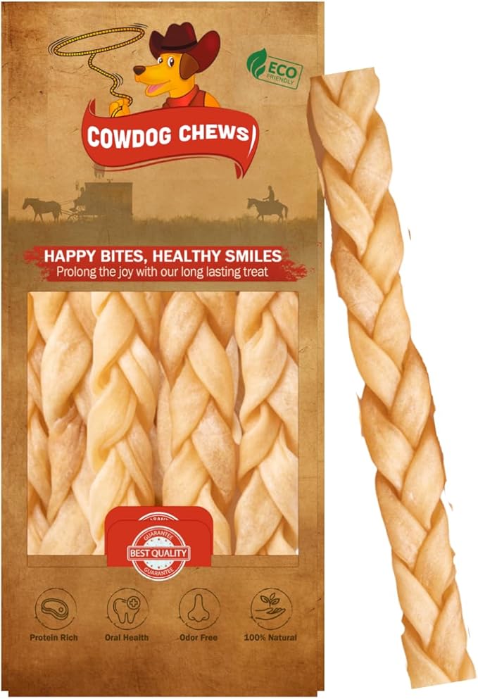 Collagen Braided Sticks 10-13" (10 Pack) - Odor-Free, All Natural Collagen Dog Chews for Healthy Joints, Skin & Coat. Best Rawhide and Bully Stick Alternative with Beefhide Goodness.