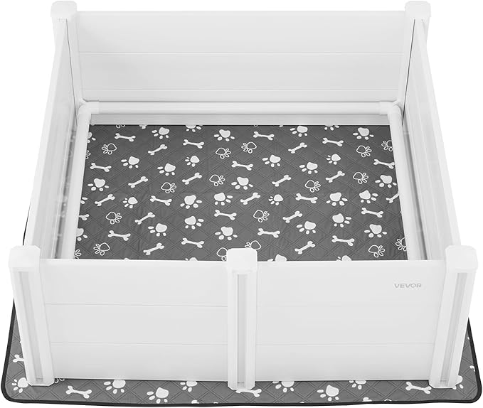 VEVOR Dogs Whelping Box, 48 x 48 x 18.1 inch, Plastic PVC Puppies Playpen with Height Adjustable Door and Washable Pee Pad, Anti-Deformation Indoor Puppy Play Pen for Large Breed Dogs, Milk White