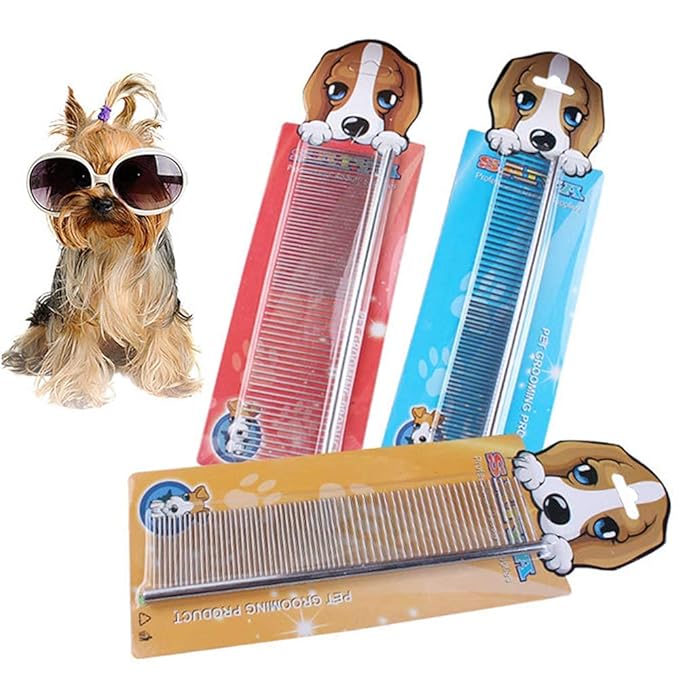 Dog Metal Comb 7.5inch Dogs Dematting Tool Pet Grooming Comb Stainless Steel Teeth Cats Puppy Comb for Removing Hair (S: 19x3cm)