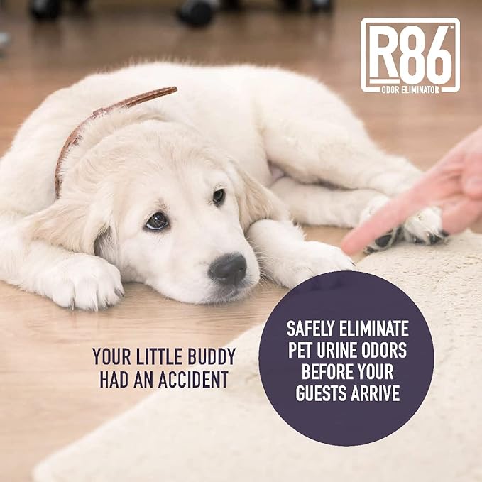 R86 Pet Odor Eliminator, Removes Odor from Litter Boxes, Carpet, and Hard Surfaces, Even Removes Skunk Smell from Cats & Dogs, Plant Based Formula, Use Wet or Dry, Hypoallergenic & Biodegradable