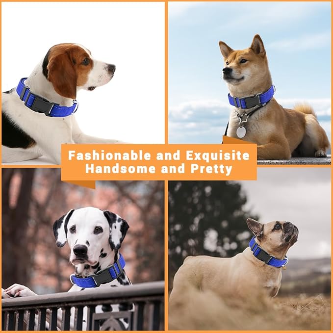 2 Pack Reflective Dog Collar with Safety Locking Buckle, Adjustable Soft Breathable Comfortable Nylon Pet Collar for Small, Medium and Large Dogs, Navyblue, XXS