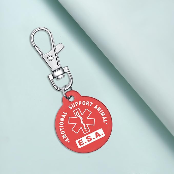 Emotional Support Animal Id Tag, ESA Dog Tag Keychain Metal pet Keychain with Laser Engraving Red Light Suitable for Dog Collar Cloth