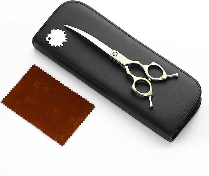 6.5" Curved Grooming Scissors for Dogs 440C Stainless Steel Professional Dog Grooming Scissors with Ultra-Light Aeronautical Aluminum Handle (Pink-Curved)