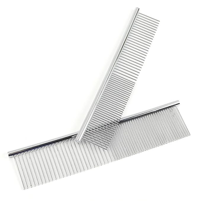 2-Pack Pet Steel Combs Dog Cat Comb Tool for Removing Matted Fur, Prevents Knots and Mats for Long and Short Haired Pets