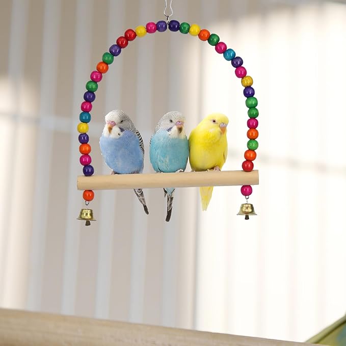 Colorful Parakeet Toys and Bird Cage Accessories, Hanging and Standing Fun Toys for Small Birds Like Conures, Cockatiels, Budgies, and Lovebirds