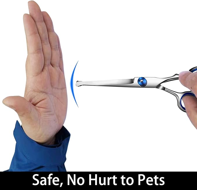 Dog Grooming Scissors with Safety Round Tip,Professional Dog Grooming Kit,Dog Hair Shears Set,Incude Thinning Curved_traight Scissors and Comb. Suitable for The Right Hand