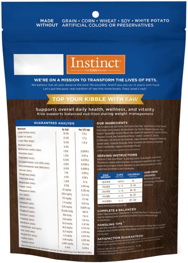 Instinct Raw Boost Mixers Freeze Dried Dog Food Toppers for Dry Food, Grain Free Dog Food Toppers with Beef for Dogs - Multivitamin for Adults 7+, 12.5 oz