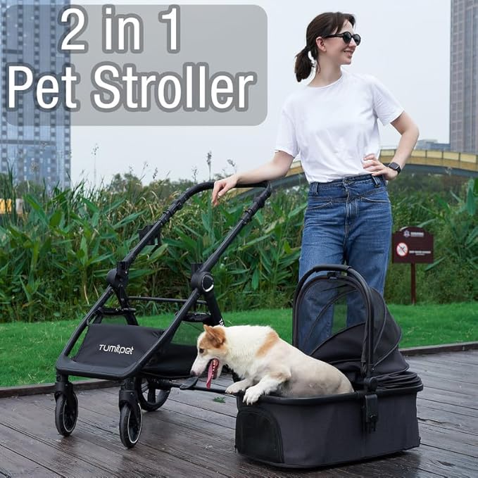 Tango Pet Stroller, 3 in 1 Dog Stroller for Small Medium Dogs Cats Stroller with Removable Carrier Folding Dog Carriage for Travel…